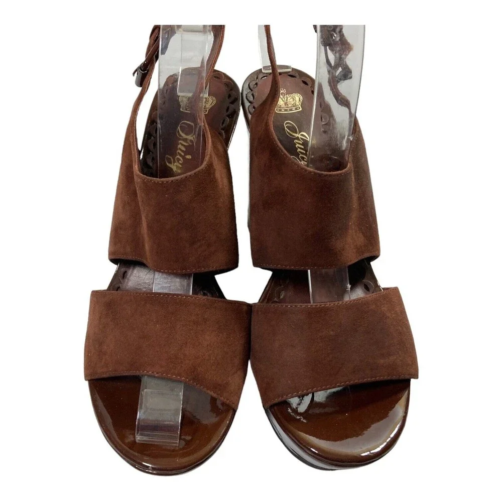 JUICY COUTURE Sandals Women's 9M Brown Suede Leather Platform Heels